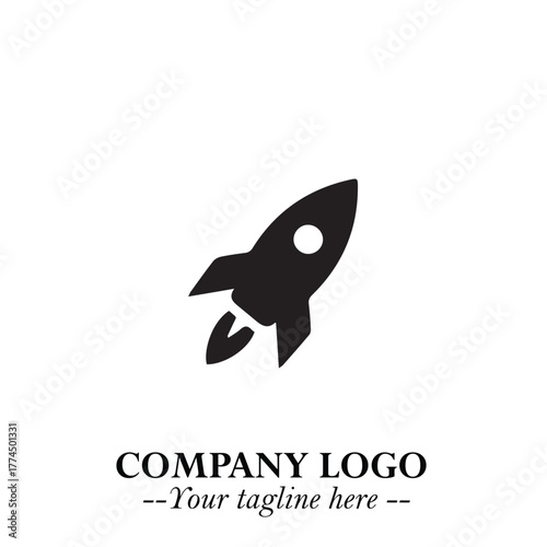 Rocket Logo Symbol in Black on the White Background with Modern Futuristic Space Design
