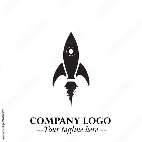 Rocket Logo Symbol in Black on the White Background with Modern Futuristic Space Design
