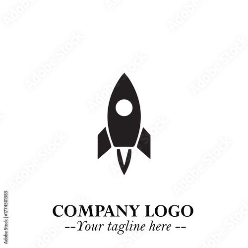 Rocket Logo Symbol in Black on the White Background with Modern Futuristic Space Design
