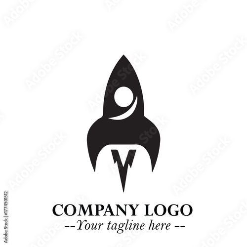 Rocket Logo Symbol in Black on the White Background with Modern Futuristic Space Design
