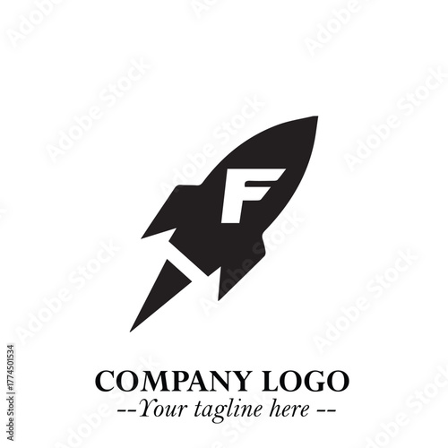 Rocket Logo Symbol in Black on the White Background with Modern Futuristic Space Design
