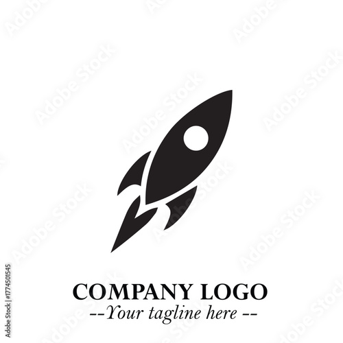 Rocket Logo Symbol in Black on the White Background with Modern Futuristic Space Design
