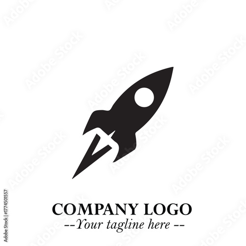 Rocket Logo Symbol in Black on the White Background with Modern Futuristic Space Design
