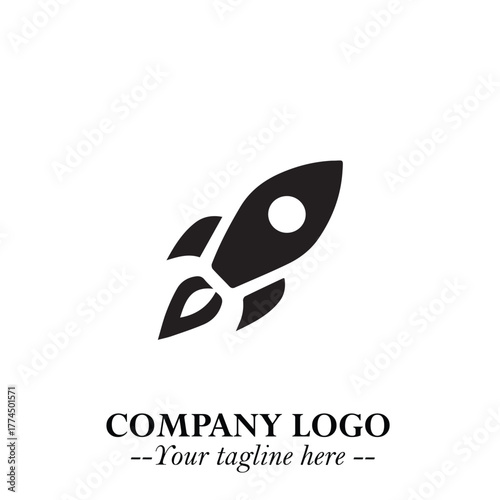 Rocket Logo Symbol in Black on the White Background with Modern Futuristic Space Design
