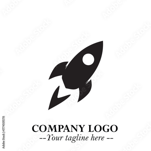 Rocket Logo Symbol in Black on the White Background with Modern Futuristic Space Design
