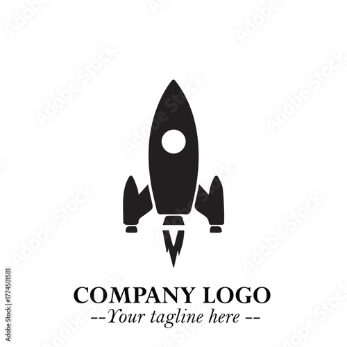 Rocket Logo Symbol in Black on the White Background with Modern Futuristic Space Design
