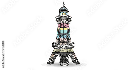 Stylized Lighthouse Tower Illustration Isolated on White.