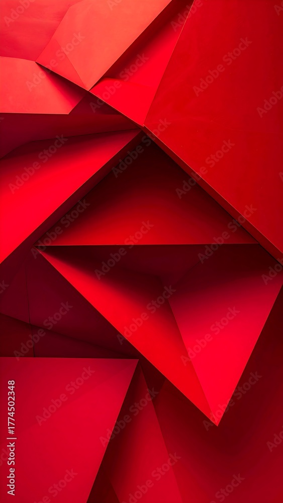 Fototapeta premium Abstract geometric shapes in shades of red create depth and shadow effects