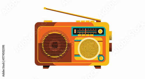 Retro Portable Radio Receiver with Antenna and Speaker.