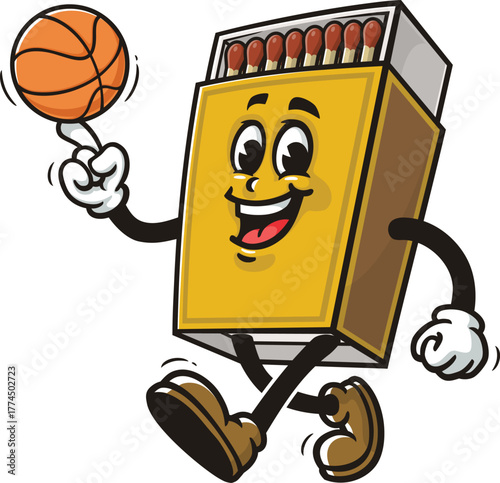 Matchstick box mascot cartoon playing basketball