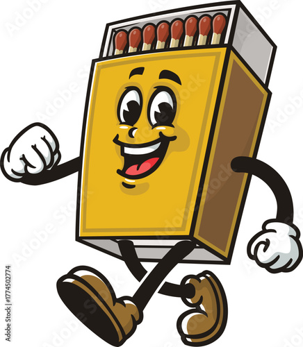 Matchstick box mascot cartoon is walking