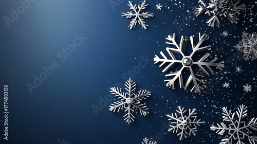 Deep Navy Blue Background with Elegant Silver Snowflakes