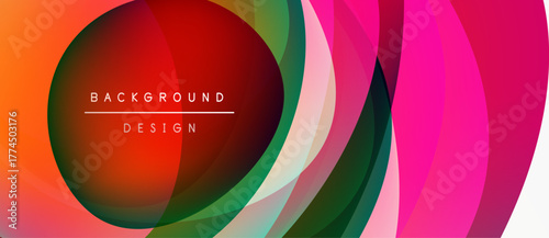 Abstract colorful layers create dynamic background. Overlapping circles, vibrant hues, modern design elements present. Smooth gradients offer visual interest.