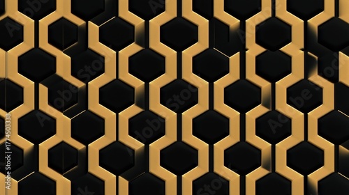 Abstract gold honeycomb pattern on black background
