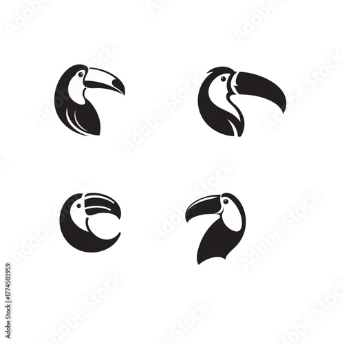 toucan black and white animal silhouette vector