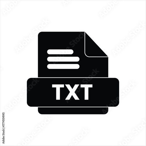 TXT File Icon Black and White, Simple Text Document Symbol