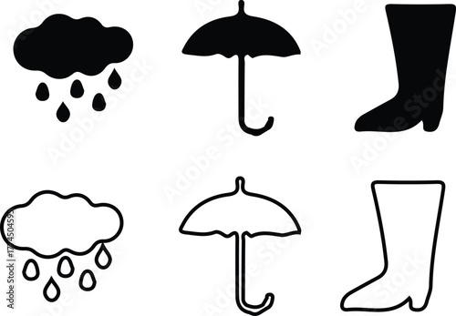 hand drawn cloud rain icon set vector art design