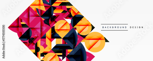 Abstract polygonal design. Vibrant colors, geometric shapes create dynamic composition. Modern style, suitable background element.