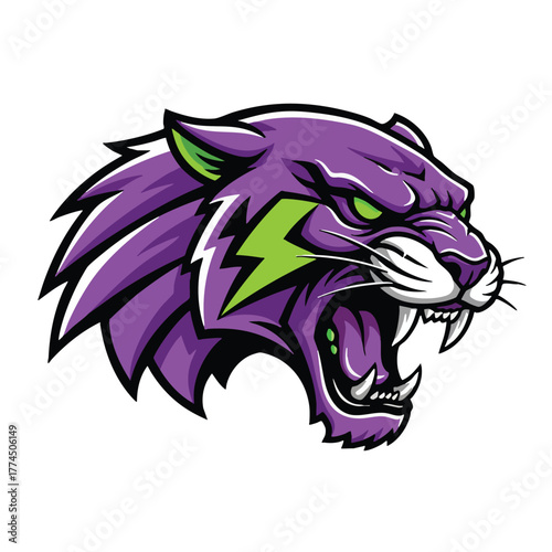 Futuristic cyborg arm with a clenched fist holding a symbol of electric power, a mascot design for technology or gaming