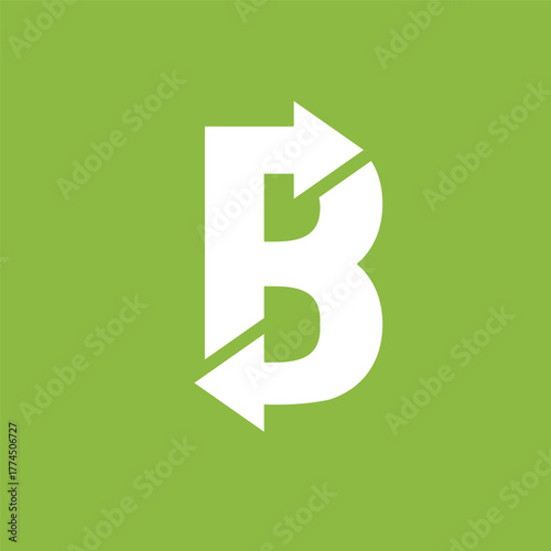 Letter B two arrow environmentally friendly and recycled logo symbol icon flat stock vector design