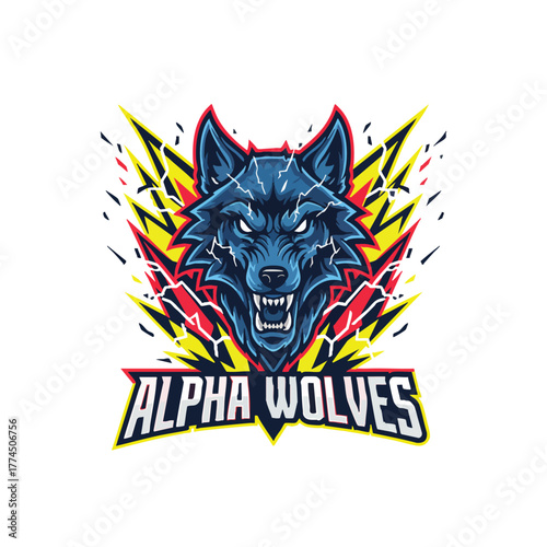 Futuristic cyborg arm with a clenched fist holding a symbol of electric power, a mascot design for technology or gaming