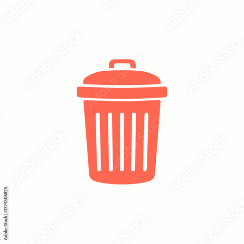 A simple, stylized orange-red trash can icon with vertical lines on a white background, representing waste disposal or deletion.
