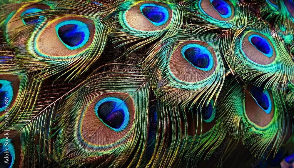 Fototapeta premium Closeup Peacock Feathers Beautiful Background Wallpaper Texture