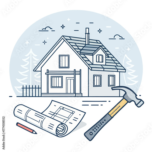 Home Renovation and Blueprint Icon - Construction
