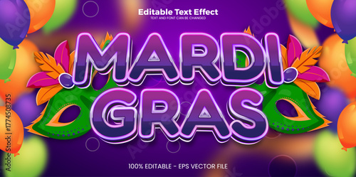 Mardi Gras Text Effect Festive Colorful Typography with Carnival Party Style
