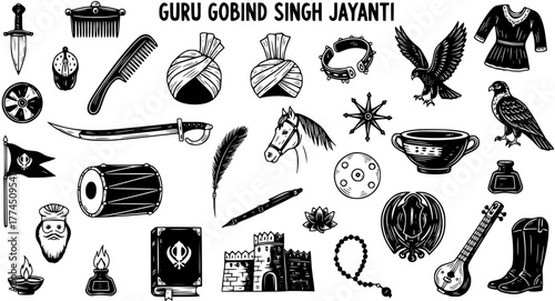 Guru Gobind Singh Jayanti Celebration Illustration: Sikh Symbols  Festive Elements