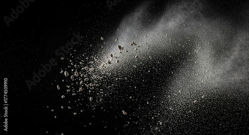 Abstract Formation Of Fine Particles Exploding Against a Deep Black Backdrop