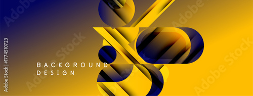 Abstract yellow, blue design. Geometric shapes overlap creating dynamic visual effect. Modern background suitable for presentations.