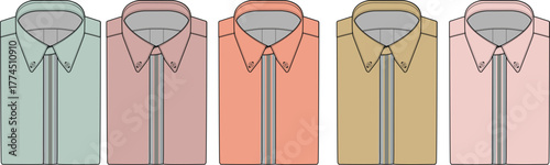 A Collection of Collared Men's Shirts in Various Pastel Hues