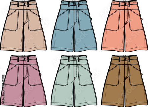 Array of Carpenter Shorts Fashionable Casual Garments in Earth Tones