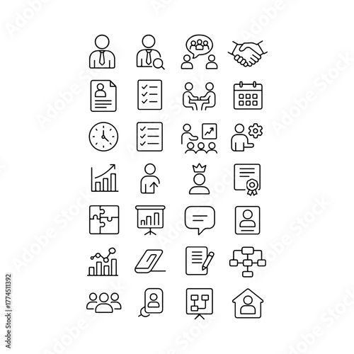 Collection of business and office related icons in a grid layout