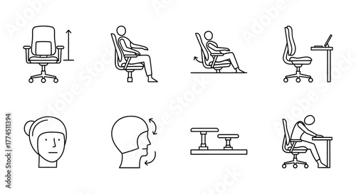 Ergonomic posture tips correct sitting position to improve office desk work head  neck alignment for worker wellness health and productivity