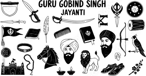 Guru Gobind Singh Jayanti Illustration: Khanda Symbol, Swords, Bow, Eagle,  Sikh Culture Elements