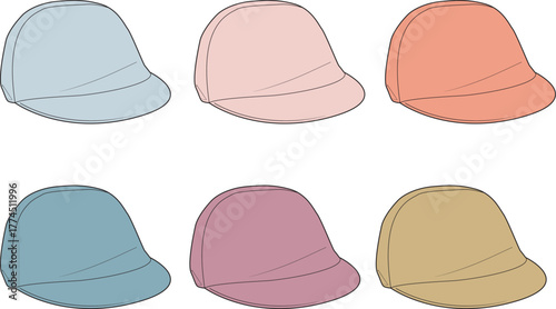 A diverse collection of minimalist caps in a vibrant pastel palette, showcasing a variety of fashionable headwear options for casual wear and accessory styling