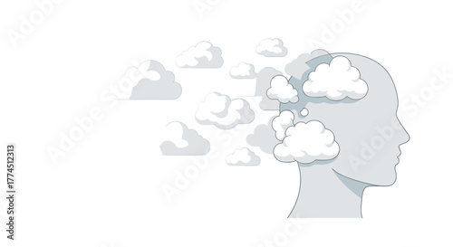 Clouds inside human head representing thoughts and imagination, Generative AI.
