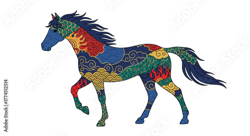Colorful Horse Illustration with Intricate Patterns, Generative AI.