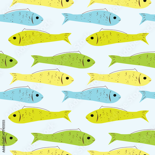 seamless pattern with colorful fish illustration design. stock vector [Converted]