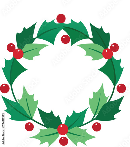 Christmas wreath sketch icon with berries and leaves, isolated festive holiday vector.