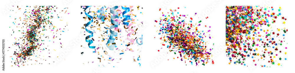 Obraz premium Colorful confetti ribbon collection, abstract for celebrations festive occasions