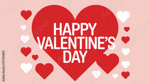 Happy valentines day greeting with red and white hearts on pink background
