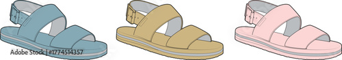 Vector illustration of a collection of stylish women's sandals in pastel colors for summer fashion and footwear design