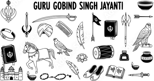 Guru Gobind Singh Jayanti: Sikhism Symbols, Horse, Sword, Drum, Holy Book Illustrations