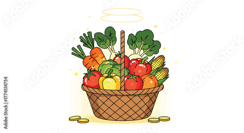 Fresh Basket of Assorted Vegetables and Fruits Healthy Eating, Generative AI.