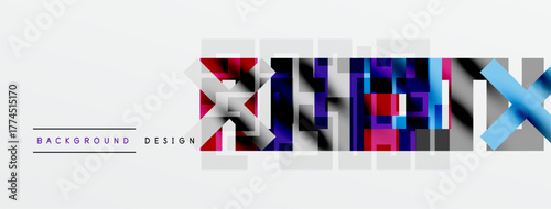 Abstract colorful design features geometric shapes, text XENON, plus background elements. Modern style, vibrant hues, simple composition.