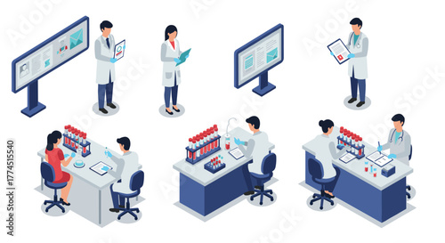 Medical team collaboration in modern laboratory setting with advanced technology