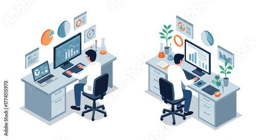 Isometric office: data analysis with scientists at workstations